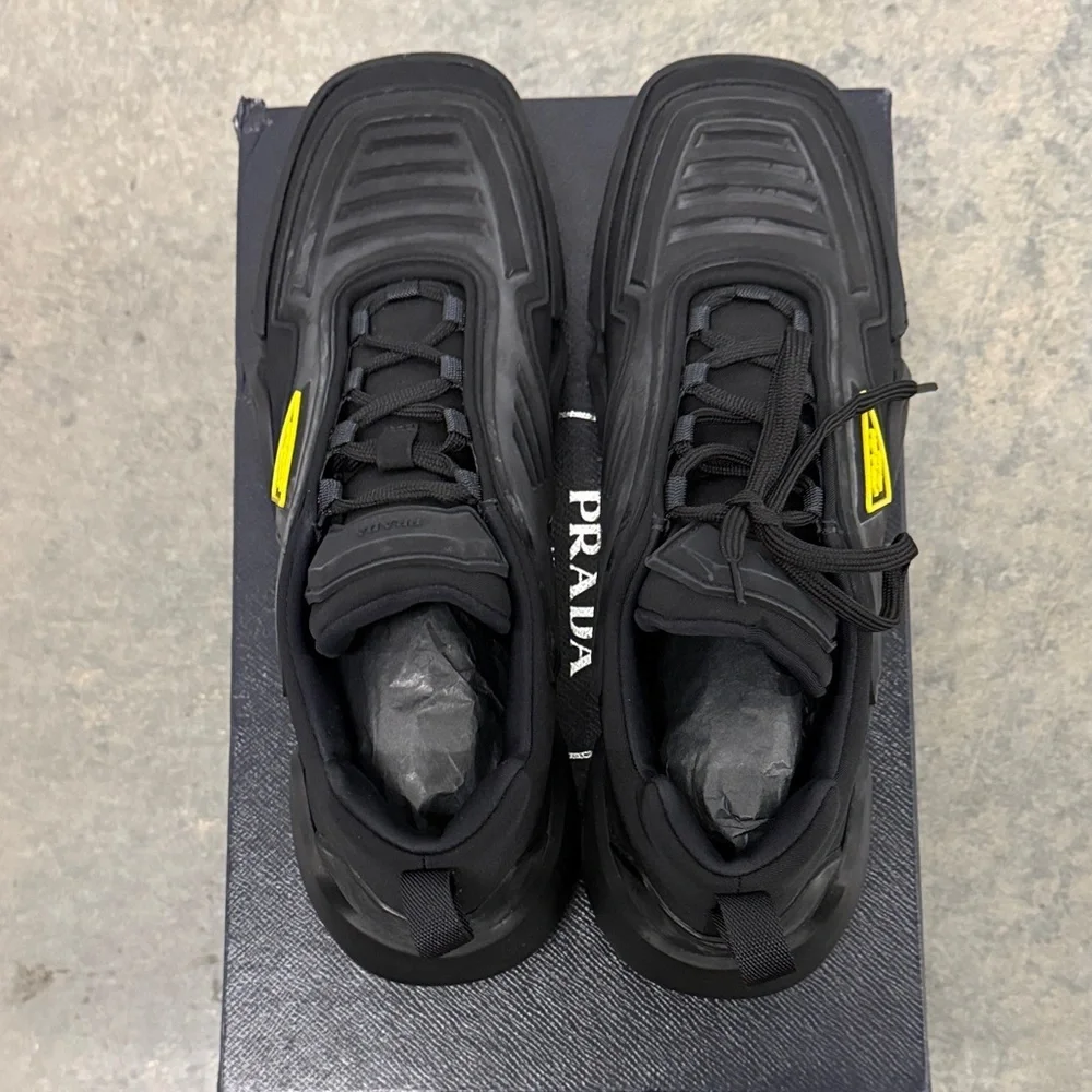 Prada Black Men's Sneakers with Yellow Logo Accent
